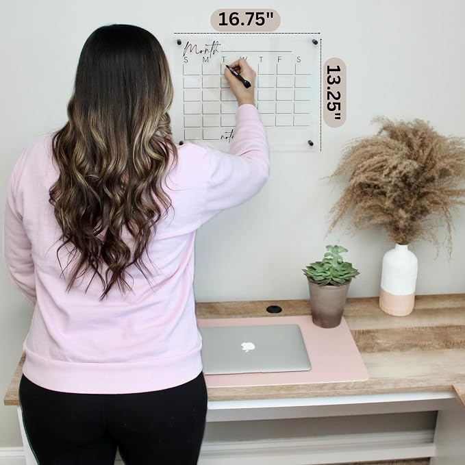 Premium Acrylic Calendar for Wall (16.75” x 13.25” x 1/4”) Acrylic Family Wall Calendar, Clear Calendar for Wall, Calendar Dry Erase Board for Wall, Home, Office, or Family Command Center