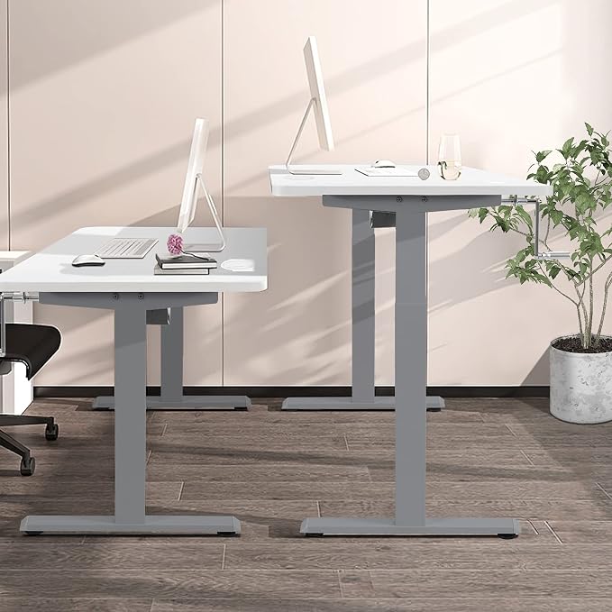 Tangkula Hand Crank Stand Up Desk Frame, Manual Height Adjustable Standing Workstation with Foldable Crank Handle, Cable Management Tray, Headphone Hook, Ergonomic Sit Stand Desk Frame for Home Office