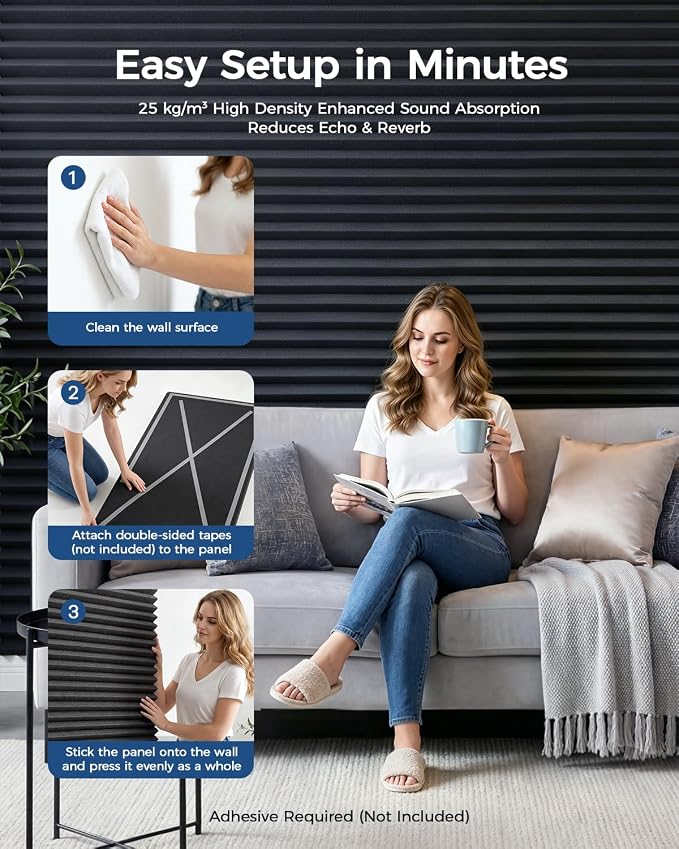 GUERRI 4 Pack Large Acoustic Foam Panels 48" x 24" x 2" Wedge Design Sound Proof Foam Panels High Density Sound Absorbing Panels for Wall, Reduce Echo & Reverb, Studio, Office, Home Theater