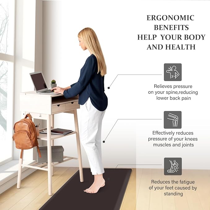 HappyTrends 2 PCS Kitchen Mat Cushioned Anti-Fatigue Floor Mat, Heavy Duty Ergonomic Comfort Foam Standing Mat, 20"x30"+20"x60",Chocolate