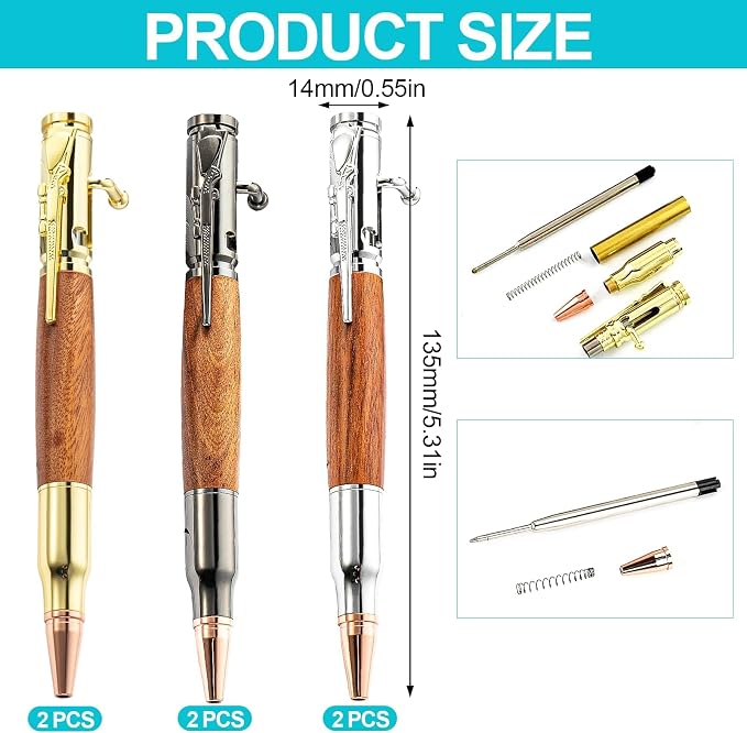 QZQUFJ 6 Piece Woodturning Bolt Action Pen Set for Men, Custom Pens Personalized, Fancy Cool, Unique Pen Sets for Gift, Bullet Engraved Wood, Rifle Gun Customized Pen