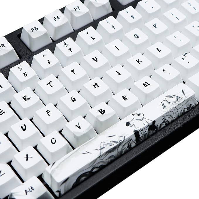 MOLGRIA Keycaps 110 Set Ink Panda for Full Sized Keyboard, Custom PBT OEM Profile Key Caps with Keycap Puller for Cherry MX Khail Switches 60 Percent Gaming Keyboard