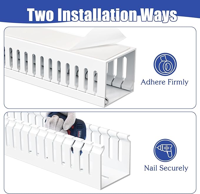 2" H x 2" W Cable Raceway, 33in Under Desk Wire Management Channel, White | Slotted Wire Duct, 2Pack, 16.5in Each, Heavy-Duty PVC Cable Management for Server Racks, Network Cables & Electrical Cabinets