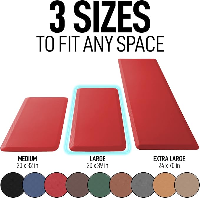 Zulay Home Large 20 x 39 Inch Anti Fatigue Floor Mat - 3/4 Inch Thick Cushioned Kitchen Mats for Standing - Comfortable Padded Floor Mats for Standing Work Desk - Memory Foam Kitchen Mat - Red