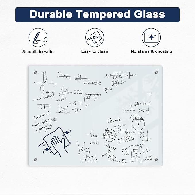 Magnetic Glass Whiteboard, 8' x 4', Frameless Wall Mount, Normal White | 96" x 48", Large Glass Dry Erase Board for Wall, Includes 1 Marker Tray, 10 Magnets, White Board for Office, Home, Classroom