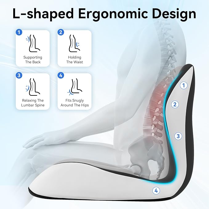 Seat Cushion for Office Chair and Car, Lumbar Support Pillow for Chair | Memory Foam Ergonomic Orthopedic Cushion Relieve Tailbone Sciatica Lower Back Pain for Office Desk Chair, Car, Truck
