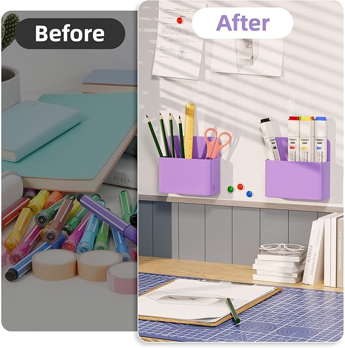 Magnetic Dry Erase Marker Holder, Magnetic Pen Holder Whiteboard Pen Holder Dry Erase Marker and Eraser Organizer,Powerful Neodymium Magnets 4pcs (Purple)