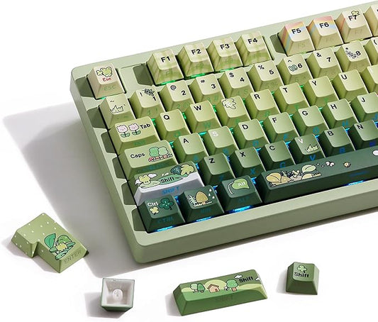 Keymatic Green Frog Cute Keycap Set,128 PBT Custom Keyboard Keycaps,dye Sublimation,Aperture Backlight Cherry Profile Key Cap for Mechanical Keyboard, Compatible with60 70 80 98 100(Only Keycap Set)