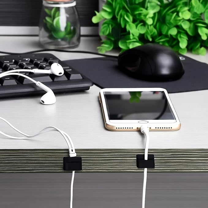 Hicarer 100 Pcs Christmas Light Clips Adhesive Hooks for Outdoor String Cable Wire Clips Adhesive Wire Management Cord Holder for the Wall, Under Desk, Car, Home and Office (Large, Black)