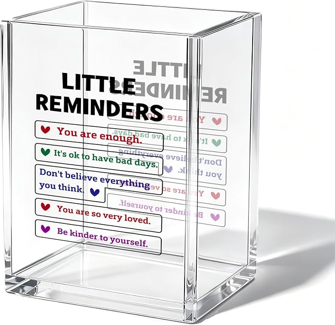 Inspirational Office Acrylic Cosmetic Pen Pencil Holder Cup, Little Reminders Pencil Organizer, You are Enough Positive Desk Decor Accessories, Motivational Gifts for Women Men Employee（A29）