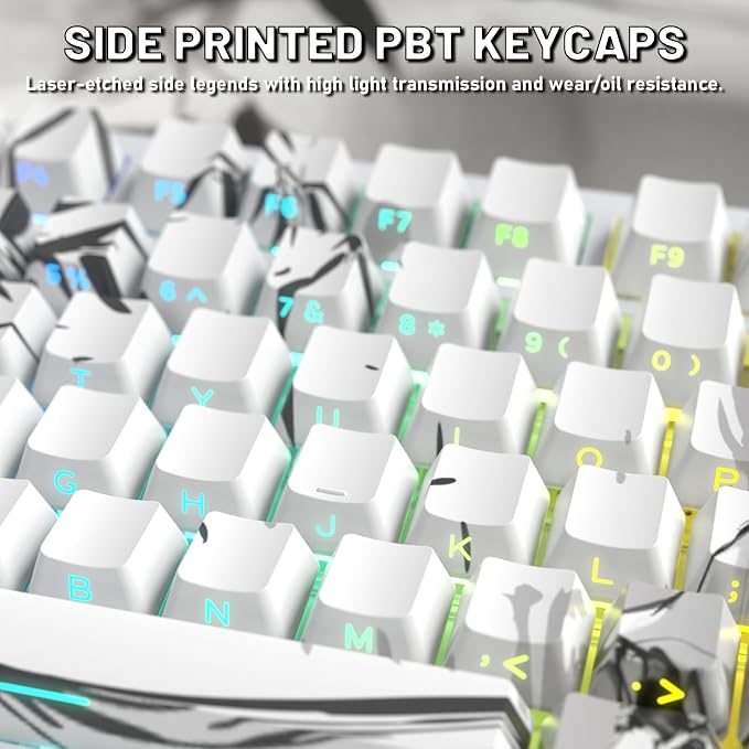 ATTACK SHARK X820Ultra Wireless Mechanical Gaming Keyboard with Screen Hot Swappable 2.4GHz/BT/Wired CNC Knob RGB Backlit Gasket Mount Side Print PBT Keycap QMK Web Driver Gift Switch-White bamboo