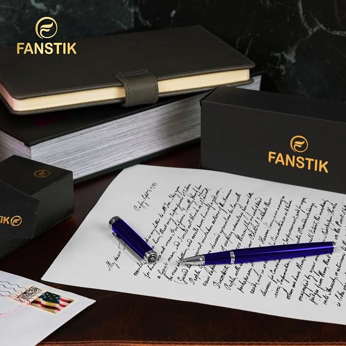 FANSTIK Blue Luxury Rollerball pen, fancy gift set for women, Chrome Finish, Professional executive pen gift set for men (Lux Rollerball Blue)