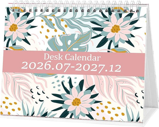 Small Desk Calendar 2026-2027, Koncci Standing Flip Desk Calendar with Stickers (July 2026-December 2027), US Holidays Marked Desktop Planner for Easy Organizing (7" x 8.5")