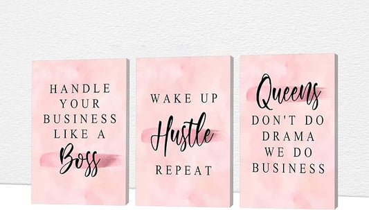 Office Wall Art-3 Panel Motivational Wall Art, Inspirational Quotes Canvas Art for Home Office Wall Decor,Positive Quote Wall Decor, Entrepreneur Words Poster Frame for Company Wall Decor 12”x18”x3Pcs