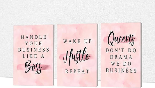 Office Wall Art-3 Panel Motivational Canvas Art for Home Office, Positive Quote Wall Decor, Entrepreneur Words Poster Frame 16'x24'x3Pcs