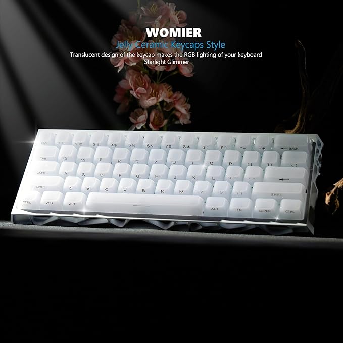 Womier Keyboard Keycaps Jelly, Ceramic Keycaps Style, Shine Through White Key Cap, Clear Side Printed Custom 60 65 75 100 Percent for Cherry MX, Outemu, Gateron Mechanical Keyboards(MDA Profile)