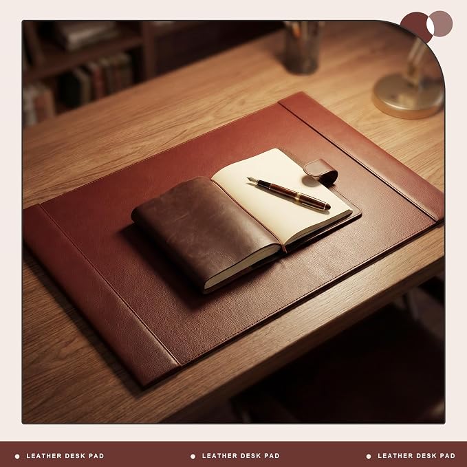 26.5 x 17.3 Inch Leather Desk Pad Protector with Side Rails, Executive Office Desk Mat for Home Workspace, Writing Surface, Mouse & Keyboard Pad, Elegant Gift for Men Dad Husband(Brown)