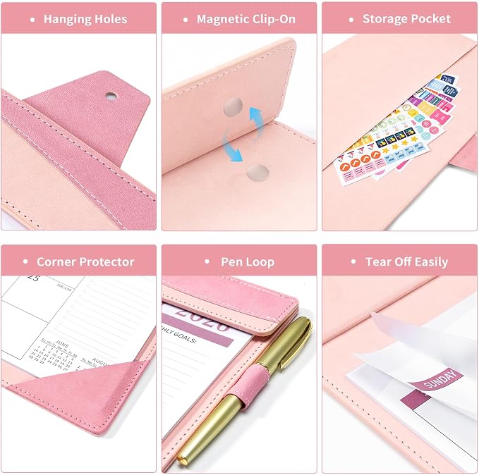 Ospelelf Desk Calendar 2026-2027 Large 12"x17" Leather Monthly Planner Pad with Protective Cover 18 Months Use July 2026 to December 2027 Pink