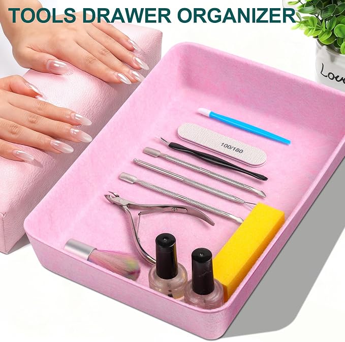 Desk Drawer Organizer | 7 Pack Felt Drawer Organizer Shallow Drawer Organizers Felt Storage Bins,Desk organizer trays (Pink)