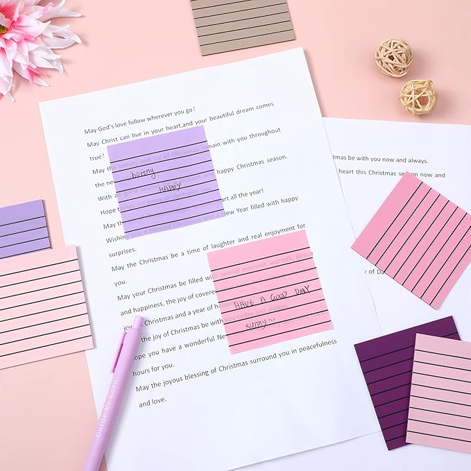 Yinder 24 Pack 720 Sheets Transparent Sticky Notes Translucent Clear Lined Self Sticky Notes for Bible Tabs, Book Tabs, Office School Supplies(3 x 3 Inch,Purple Colors)