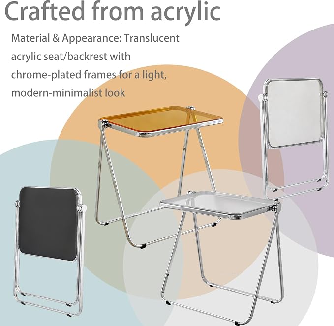 Clear Acrylic Folding TV Tray Table No Assembly Portable Side Desk, Lightweight Compact Computer Table for Small Space Home Office Dorm RV Apartment (Grey)