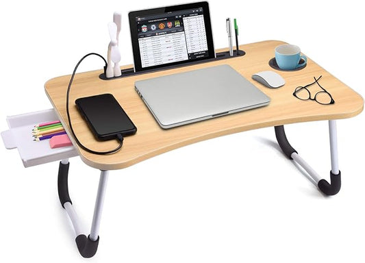 Slendor Laptop Desk Laptop Bed Stand Foldable Laptop Table Folding Breakfast Tray Portable Lap Standing Desk Reading and Writing Holder with Drawer for Bed Couch Sofa Floor