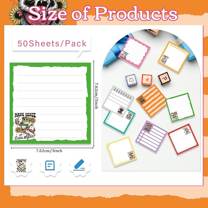 Funny Sticky Notes Gifts - 9 Pack Colorful Fun Animal Notepads Gag Gifts for Work 3x3 Inch, Sarcastic Animals Self-Adhesive Memo Pads Office Supplies for Coworkers (450 Sheets)