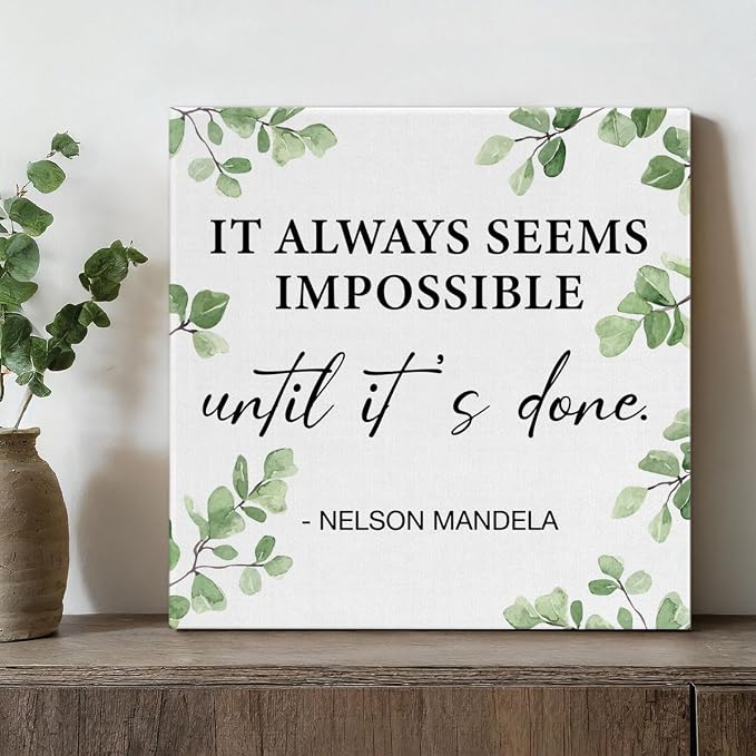 Inspirational Wall Art Motivational Painting Wall Decor for Office Living Room Bedroom, It Always Seems Impossible until It's Done Canvas Posters Art Work Gift (8 X 8 Inches, Framed)