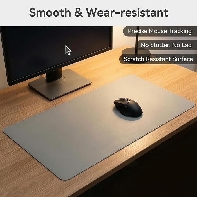 Leather Desk Pad Protector - (Light Gray, 20" x 63") Large Mouse Pad, Office Mat, Non-Slip PU Leather Blotter, Laptop Desk Pad, Waterproof Writing Pad for Office and Home