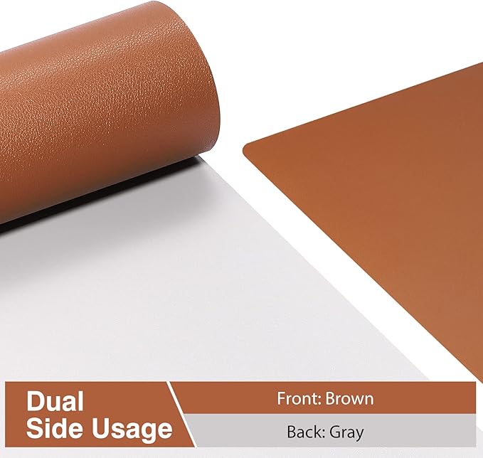 TOWWI Dual Sided Desk Pad, Large Desk Mat, Waterproof Desk Blotter Protector Mouse Pad, Leather Desk Pad Large for Keyboard and Mouse (24" x 14", Brown/Gray)