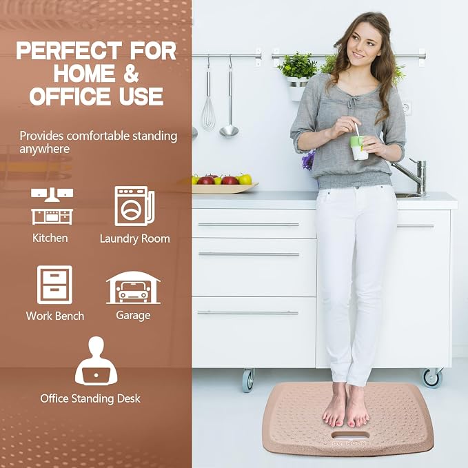 3/4 Inch Portable Anti Fatigue Standing Mat with Massage Points, Comfort Foot Standing Pad for Office Desk with Handle, Cushioned Kitchen Mat for Office & Home (Rose Gold, 17" X 22")