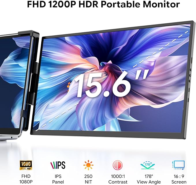 15.6" Laptop Screen Extender,FHD 1080P IPS Portable Monitor for 13"-17" Laptops, Dual Travel Screen Monitor Plug & Play, Laptop Screen Monitor Extender Compatible with Windows/Mac/Android & Chrome OS
