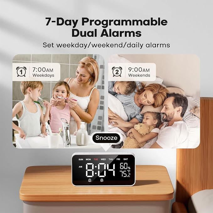 Dekala PixelRise Smart Alarm Clock for Bedroom,Pixel Art LED Dot Matrix Display, Weather Temperature Animation, Loud Dual Alarm for Heavy Sleeper, Sleep White Noise, WiFi Weather & DST Time Sync, App