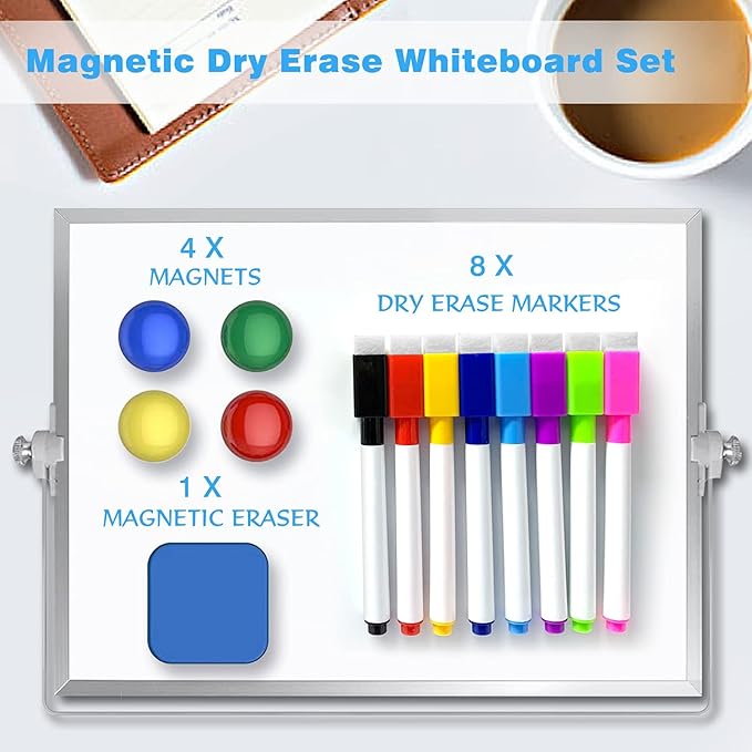 OWill Dry Erase White Board, 8” X 12” Small Whiteboard with Stand, Mini Whiteboard A4 Magnetic Desktop Board & Portable Double-Sided White Board Easel Drawing in School & Home