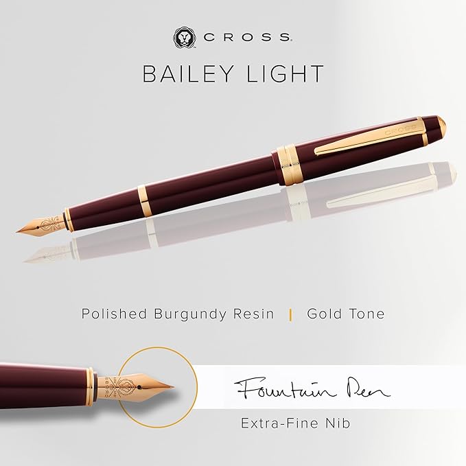 Cross Bailey Light Polished Burgundy Resin and Gold Tone Extra Fine Nib Fountain Pen