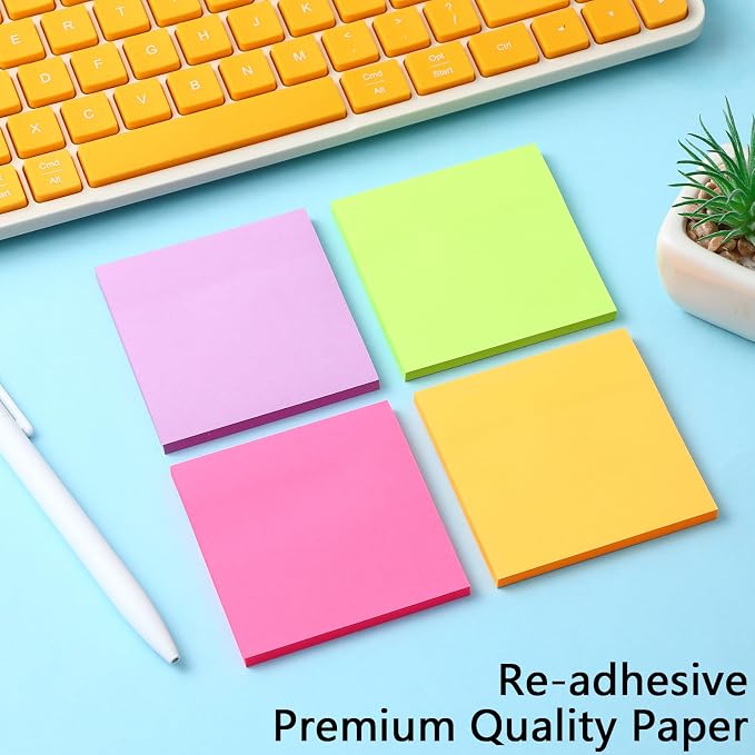 Thenshop 12 Pads Neon Fluorescent Pastel Sticky Notes 3''x3'', Self Stick Notes Pads Neon Fluorescent Pastel Office Supplies, Vintage Aesthetic School Accessories 50 Sheets/pad