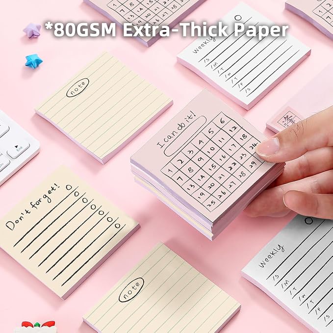 Retro 4-Pads 3x3in Sticky Notes, High-Adhesive Productivity Planner Memo Pads for Time Management, Self-Stick Notes Vintage Daily Task Notes for Journal Office School Home, Stationery Gift