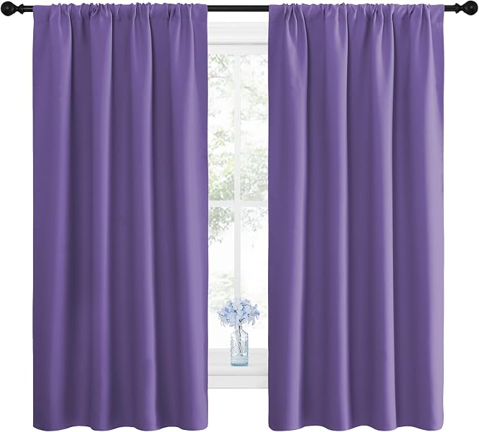 NICETOWN Kitchen Curtains, Short Blackout Drapes, Lilac Purple, 42" Wide by 54" Long, 2 PCs, Thermal Insulated Blackout Curtain Panels for Kids Room, Play Room