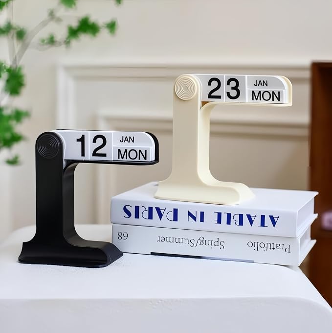 Perpetual Calendar, Standing Perpetual Desk Calendar - Aesthetic Flip Calendar, Reusable Daily Page Turning Desktop Calendar, Modern Minimalist Home Office Desk Accessories & Workspace Decor Gifts (Black)