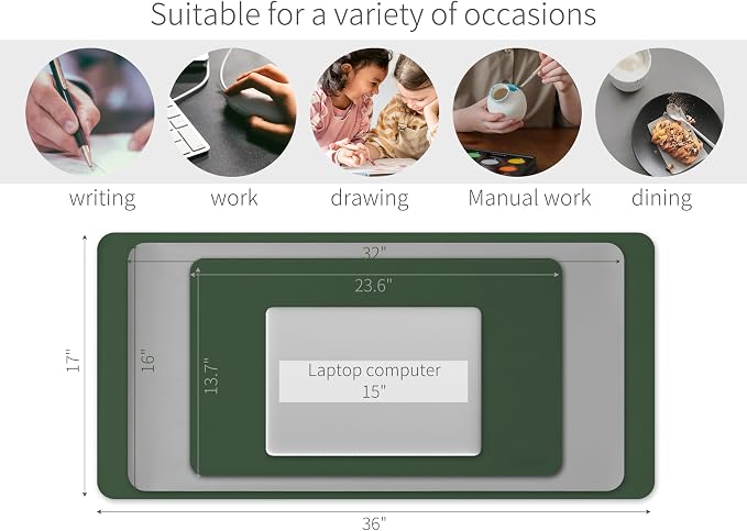 RENMTURE Double-Sided Two-Tone Faux Leather Desk mat Desktop Organization and Accessories Home and Office Large Mouse pad Game and Work (Green/Gray, 36"x17")