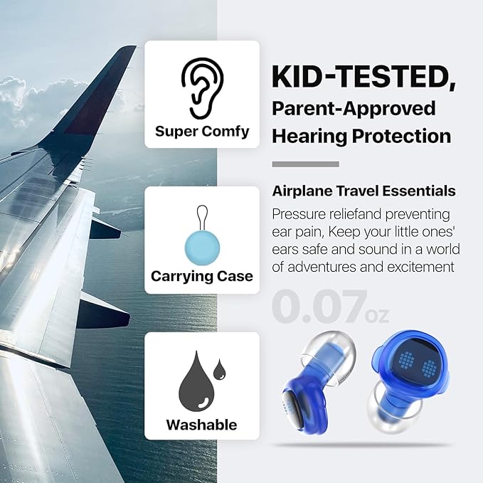 Kids Ear Plugs (6-12 yrs) - Reusable Noise Relief Earplugs for Boys Girls Adults with Small Ear Canals, Ear Protection for Focus, Travel, Anxiety, School, Home, Playtime, 26 dB Noise Reduction, BU