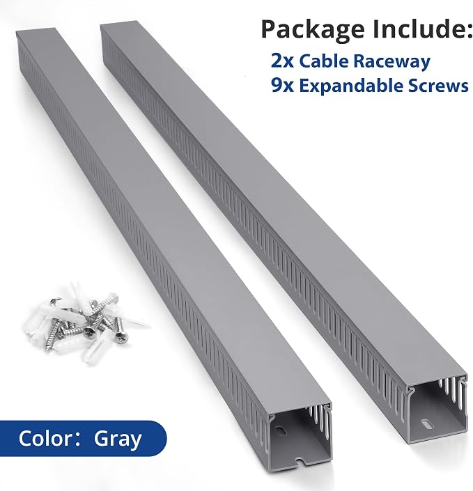 ZhiYo 3"H x 3"W Cable Raceway, 6ft Under Desk Wire Management Channel, Grey | Slotted Wire Duct, 2 Pack (3 ft Each), Heavy-Duty PVC Cable Management for Server Racks, Network Cables & Electrical Cabinets