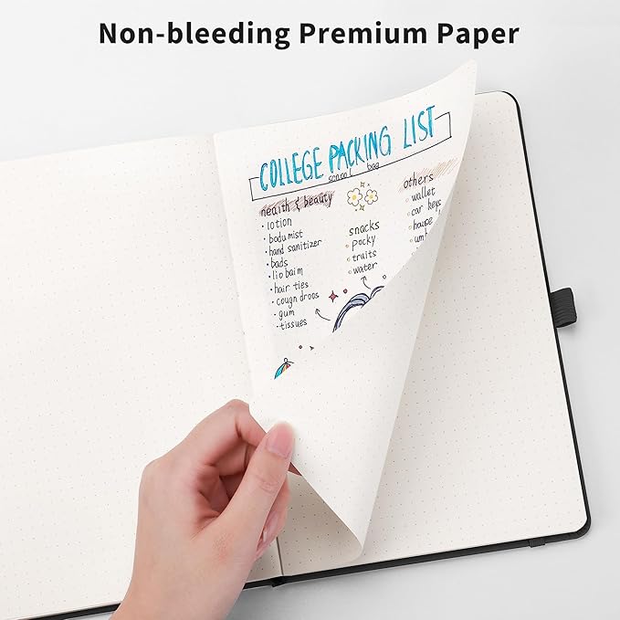 RETTACY Dotted Journal Notebook, 192 Pages, A5 Medium Size (5.7'' x 8.3''), Leather Hardcover, 100 GSM Thick Paper, for Journaling, Planning, Tracking (Light Blue)