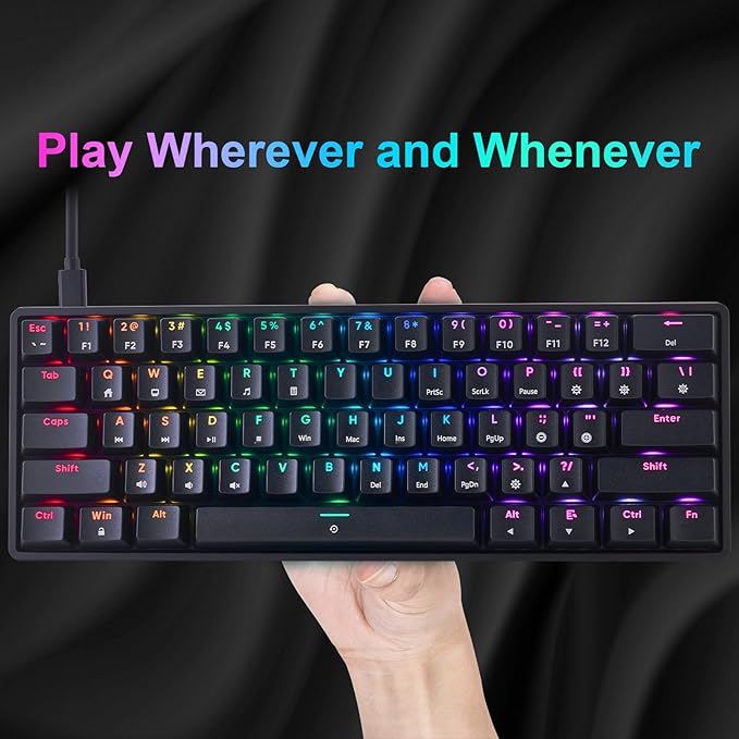 CHONCHOW Mechanical 60% Gaming RGB Keyboard 61 Keys Wired USB DIY Customize Backlight Macro keypad Ultra-Compact Blue Switches Compatible with Windows Mac Linux Laptop PC Computer(Black)