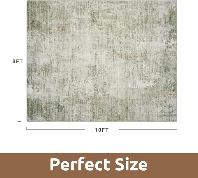8 x 10 Area Rugs for Living Room, Machine Washable Non Slip Rug Ultra Soft Low Pile Indoor Carpet Modern Abstract Rugs for Bedroom Office Room Dining Room Beside, Green