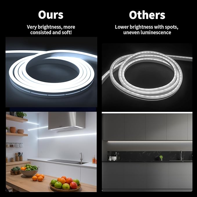 iNextStation 12V White LED Strip Lights 16.4FT/5M, IP65 Waterproof Silicone Neon Light Strip, Flexible Led Rope Lights for DIY, Cuttable, LED Light Strip for Bedroom, Indoor, Outdoor(with Plug)