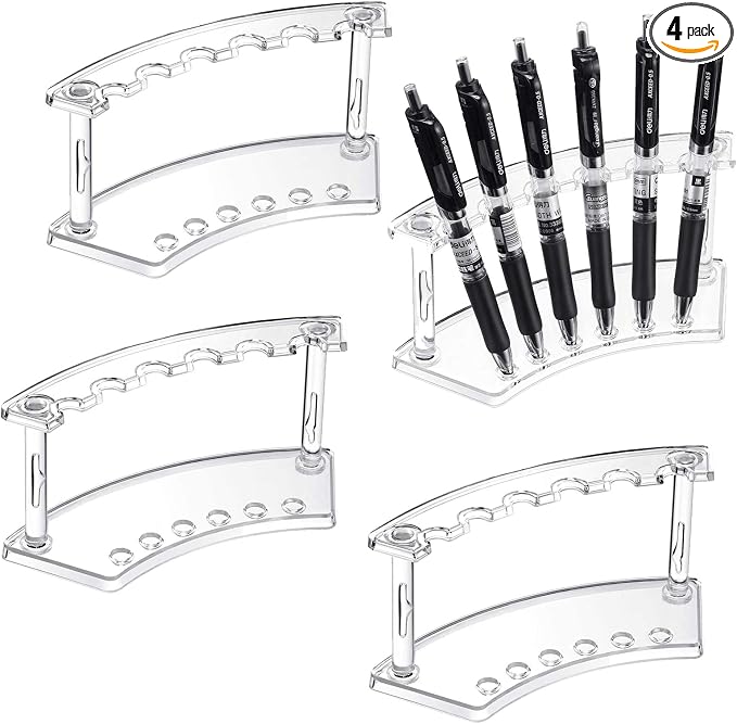 Clear Plastic Pen Holder Display Stand - 4 Pack, 6-Slot Organizer for Home Office & Store Use