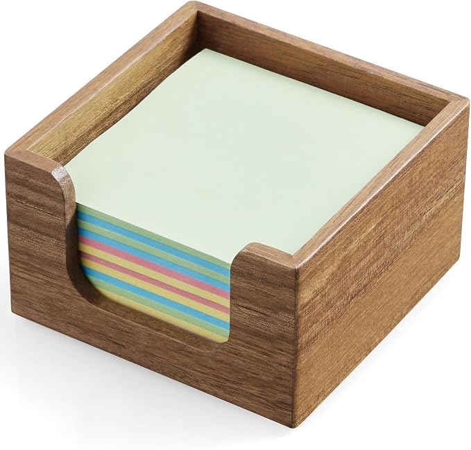 Acacia Wood Sticky Note Holder, 3 x 3 Inch Post It Note Dispenser for Office Desk Accessories, Self Stick Note Pad Holder, Memo Pad Holder Dispenser Organizer for School Office Desk Supplies