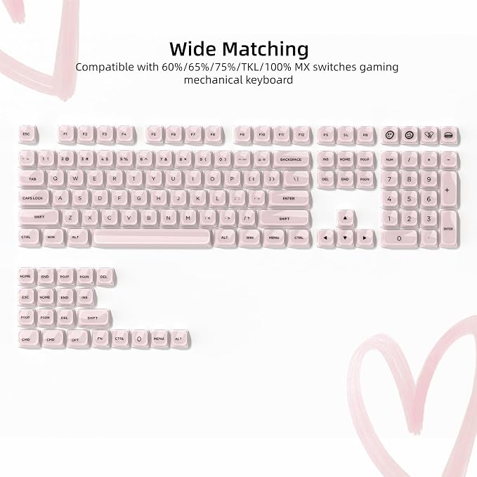 Womier Low Profile Keycaps, Jelly Pink Keycaps, Shine Through Key caps | 127 Keys Custom Keycaps for Mechanical Keyboard 60% 65% 75% 80% 100% Cherry Gateron MX Switches