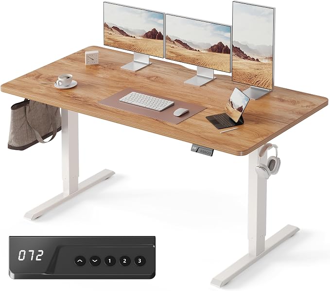FEZIBO Electric Standing Desk, 55 × 28 Inches Height Adjustable, Sit and Stand Up, Home Office Computer Desk (Light Rustic)